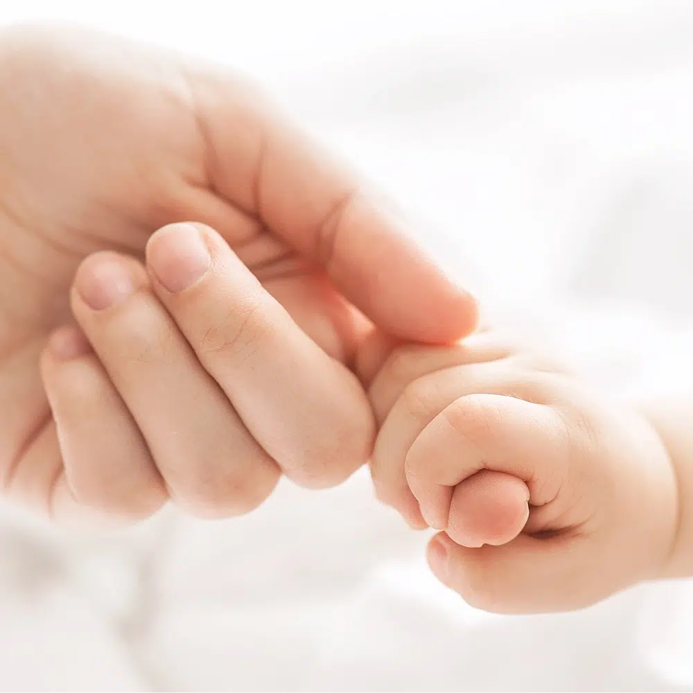 Main d'adulte tenant une main de bébé